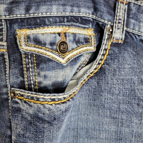 CJ Black Men's 38x32 Relaxed Straight Flap Pocket High Rise Blue Denim Jeans - Picture 3 of 12